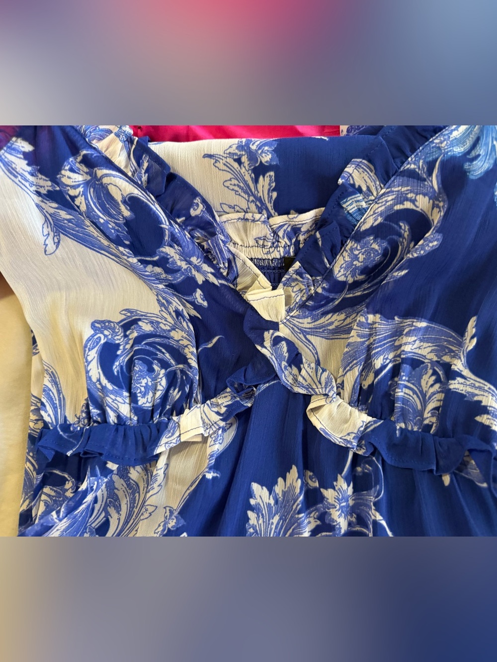 Three Pretty Women's Dresses— Hot Pink, White Floral, Blue Pattern - Picture 7 of 9